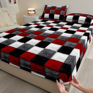 TEMU 1개 고품질 브러시 프린트 매트리스 커버, 이중, 풀, 킹 사이즈 침대용 침대 커버 – 수축 방지, 퇴색 방지, 내구성 좋은 폴리에스터, 격자 무늬 패턴, 세탁기 사용 가능, 밀착형, 사계절 호텔, 침실|매트리스커버