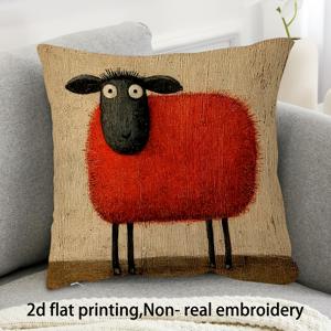 TEMU 1개 빨간 양 프린트 베개 커버 | 귀여운 양 얼굴 디자인, 지퍼 잠금, 베이지색 및 빨간색 양털 질감, 세탁기 사용 가능, 소파 침대에 적합, 편안한 가을 추수감사절 홈 데코 (단면 인쇄, 속통 미포함)