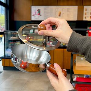 TEMU 내열성 나무 손잡이가 달린 스테인리스 스틸 냄비 | 인덕션 호환, 미끄럼 방지, 균일한 가열 바닥 - 기숙사, 사무실, RV, 주방, 단신 요리사에게 적합