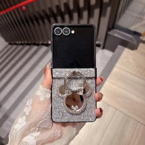 TEMU 휴대폰 케이스 - 삼성 아이폰, 삼성 갤럭시 Z 플립 7 6 5 7Fe 호환, 실버 글리터 반지, 마우스 헤드 거울, 그리고 세련된 세트|아이폰케이스