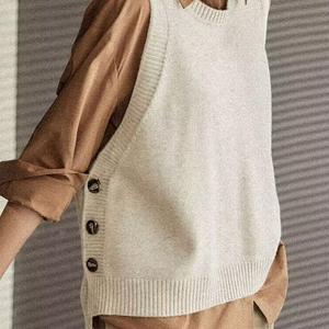 TEMU 여성 봄가을 니트베스트 라운드넥 루즈핏 베스트 레이어드 이너조끼 캐주얼 심플 무지 단추조끼