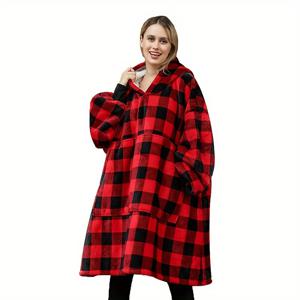 TEMU 1개 착용 가능한 긴팔 담요 - 두꺼운 플란넬 레이지 가운, 부드러운 실내/야외용 클로크, 세탁기 사용 가능 극한 추위 보호 홈오피스 여행용 코지 럭셔리 개인 담요, 플러시 후디 로브, 고급 소재