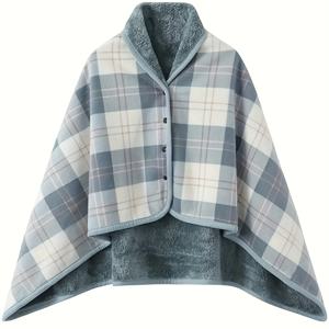 TEMU 가을, 겨울철에 적합한 두껍고 따뜻한 숄 케이프 담요. 낮잠 시간에 에어컨과 함께 사용하기에 적합합니다. 버클이 있는 플리스 소재로 제작되었으며, S부터 L 사이즈의 개인에게 적합합니다.