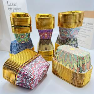 TEMU 100개 우아한 골든 직사각형 일회용 케이크 컵 - 고온 저항성 머핀 라이너, 화려한 패턴, 베이킹, 파티 선물, 디저트 프레젠테이션에 완벽함
