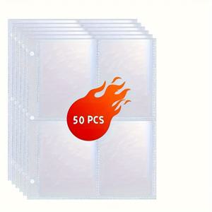 TEMU 2.5X3.5인치 트레이딩 카드 슬리브 400매 50팩, 양면 6.1X7.6인치 페이지 보호대 4매, A5 3링 바인더용 초고화질 게임 카드 페이지