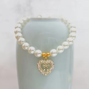 TEMU 조절 가능한 반려동물 보우타이 진주 목걸이와 하트 펜던트 - 빈티지 스타일 칼라, 강아지 & 고양이용, 웨딩 & 휴일 액세서리, 특별한 날과 캐주얼 복장에 적합한 편안한 반려동물 액세서리