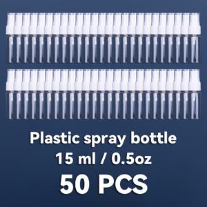 TEMU 50개입 0.5oz (15ml) PET 스프레이 병, 다용도 리필 가능 미니 아토마이저 병. 순수한 물, 솔루션 및 기타 액체로 채울 수 있는 미세 분무 빈 병. 컴팩트하고 세련된 디자인으로 휴대성이 뛰어나 가정용, 여행용, 이동 중 사용에 이상적입니다