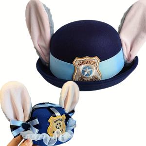 TEMU 1개/2개 토끼 경찰관 모자, 만화 원형 모자, 원형 모자, 토끼 귀 머리핀, 귀여운 토끼 머리띠 액세서리, 여아를 위한 완벽한 생일 선물, 파티 모자.