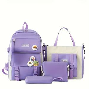 TEMU 4개 세트 대용량 캐주얼 캔버스 백팩 - 학생, 여행자, 출근자를 위한 스타일리시한 가방 - 내구성 강하고 편안한 다중 포켓이 있는 청소년용 숄더백