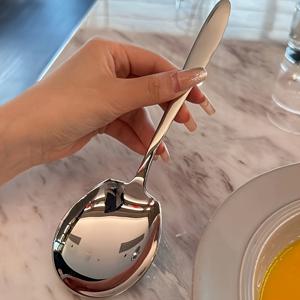 TEMU 스테인리스 스틸 대형 스푼 - 레스토랑, 메탈릭 디자인, 뷔페 및 케이터링에 적합