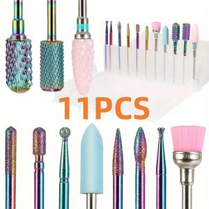 TEMU 11개입 살롱 퀄리티 네일 드릴 비트 세트 (아크릴 네일 및 페디큐어용), 보관 상자 포함