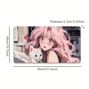 TEMU 분홍머리 소녀가 고양이를 안고 있는 만화 초대형 마우스 패드, 직사각형 미끄럼 방지 내구성 있는 고무 재질과 정밀 스티치 가장자리, 사무실/홈 데코 및 게이밍용 마우스패드, 크리스마스와 추수감사절, 할로윈을 위한 남자친구/여자친구에게 이상적인 선물, 크리스마스에 최고, 추수감사절에 완벽