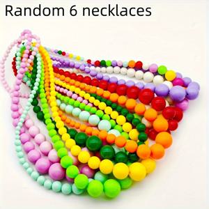TEMU 마카롱 멀티컬러 아크릴 목걸이 6개 세트 - 귀여운 레이어링 체인, 데일리 웨어, 선물용