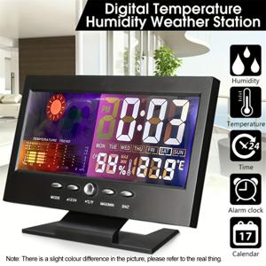 TEMU USB 전원 신형 LED 디지털 알람시계 (캘린더, 날씨 표시, 온도계, 습도 모니터, 스누즈 기능 포함, 배터리 미포함)