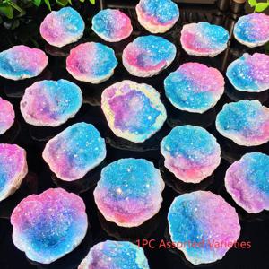 TEMU 무작위 1개 오라 화이트 아게이트 , 도금된 블루 & 핑크 록 지오드, 아름다운 홈 데코, 친구에게 완벽한 선물