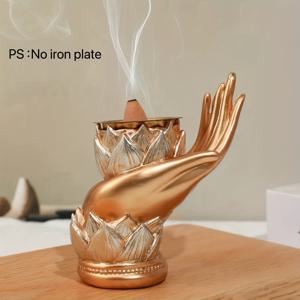 TEMU 실내 가정용으로 적합한 금색 손연꽃 장식품 1개, 거실, 침실 및 현관 테이블 장식에 적합하며 창의적인 샌달우드 젠 스타일 레진 공예가 특징입니다.