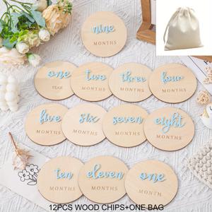 TEMU 목제 코스터 세트 12개 - 신생아 사진용 3D 월간 마커, 첫해 성장 카드, 유아 발달 디스플레이용품.