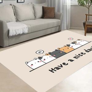 TEMU 귀여운 만화 고양이와 '좋은 하루 되세요' 프린트가 있는 1.1cm 두꺼운 미끄럼 방지 주방 바닥 매트 1개 - 100% 폴리에스터 플란넬, 세탁기 사용 가능한 거실/현관/발코니 홈 데코용 매트