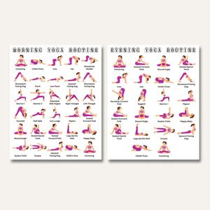 TEMU 방 장식 2-팩 요가 자세 아트 포스터, 아침 & 저녁 요가 루틴 시퀀스, 8x10 인치 프레임리스 종이 재질, 유지 관리 운동을 위한 요가 자세 가이드