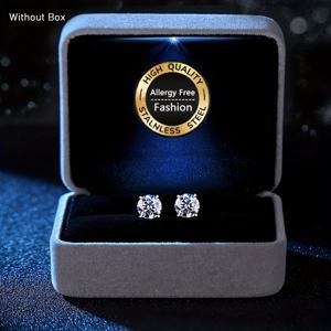 TEMU 남성용 심플하고 우아한 실버 스테인리스 귀걸이, 라운드 원 캐럿 합성 지르코니아 스터드, 결혼식 액세서리 주얼리, 알레르기 방지, 변색 방지, 내구성! 선물 상자 없음