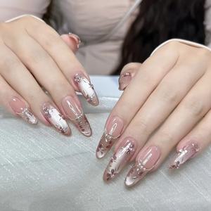 TEMU 10개입 롱 오발 누드 색상 손그림 보라색 플로럴 고양이 눈 진주, 스타일리시하고 부드러운 프랑스 패션 네일, 다용도 고급스러운 착용감. 데일리, 발렌타인데이 데이트, 미용실, 탈부착 가능한 풀 커버 네일 인조 네일에 적합