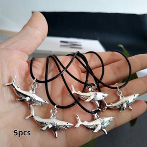 TEMU 5개 유니크 빈티지 힙합 바다 테마 상어 펜던트 목걸이 세트, 남녀 공용 스타일리시 펜던트, 및 특별한 날에 적합한 턱뼈 체인, 발렌타인데이 선물, 선물.