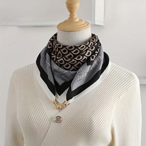 TEMU 스타일 여성 스카프, 패셔너블하고 다재다능한 가벼운 스퀘어넥 타월, 장식적인 레터 D 패턴, 따뜻하고 스타일리시함, 봄, 가을, 겨울에 적합 - 깃털 없음, 신축성 없음, 100%