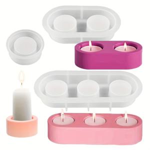 TEMU 3개 세 구멍 타원형 캔들 홀더 클레이 실리콘 몰드, 두 구멍 타원형 보관 캔들 홀더 석고 몰드, 작은 라운드 캔들 홀더 레진 몰드, DIY 아로마테라피 캔들 베이스 몰드, 데스크탑 장식