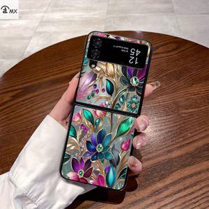 TEMU 휴대폰 케이스 - 삼성 Z Flip3, Z Flip4, W23 Flip, Z Flip5, W24 Flip, Z Flip6, Z Fold2, W21, Z Fold3, W22, Z Fold4, W23, Z Fold5, W24, Z Fold6에 적합한, 눈부신 디자인의 플로럴 패턴 케이스. OPPO 품질 특징.