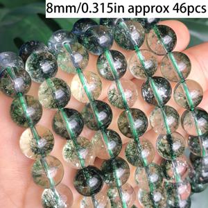TEMU 천연석 그린 쿼츠 크랙 팬텀 쿼츠 비즈 - 6mm/8mm/10mm 대형 라운드 그린 그라데이션 크랙 팬텀 인클루전 DIY 주얼리 만들기, 팔찌, 펜던트 & 캐보션용 (원석 라프)
