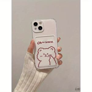 TEMU 귀여운 토끼와 곰 커플 폰 케이스, 사진 슬롯이 있는 충격 방지 및 떨어지지 않는, Iphone 16, 16 Pro, 16 Pro Max, 15 Pro, 15 Pro Max, 14, 14 Pro Max, 13, 12, 11, XS Max, 및 XR와 호환됩니다.