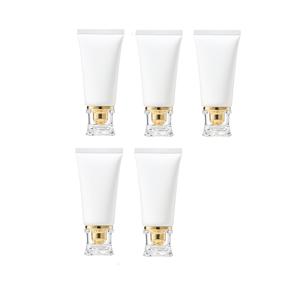 TEMU 골든 아크릴 캡 리필 가능 스퀴즈 튜브 5개입 50ml/1.76oz, 매트 블랙 또는 글라시 화이트 바디, 럭셔리 엘레강스 스타일, 디스펜싱용, 휴대용 여행용 화장품 빈 용기