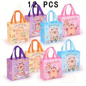 TEMU 12개 카피바라 테마 선물 가방 - 귀여운 핸들 있는 동물 파티, 결혼식, 생일파티, 크리스마스, 할로윈용 카피바라 선물 봉투
