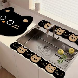 TEMU 3개 세트 세면대 주방 물막이 패드, 주방 조리대 흡수성 규조토 물받이 배수 패드, 간편한 관리 코스터 싱크대 긴 스트립 패드