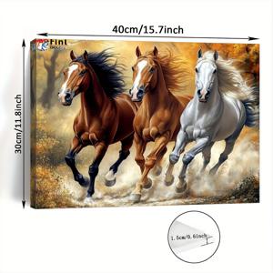 TEMU 액자 캔버스 벽 예술 - 경쾌한 말 세 마리 삼각형, 11.8x15.7 인치, 목재 프레임, 침실, 거실, 사무실 또는 카페를 위한 현대적 클래식 장식 - 생일 및 명절 선물로 완벽함, 말 애호가 선물