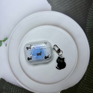 TEMU 그라데이션 블루 블랙 캣 케이스 for AirPods 1/2/3, 에어팟 프로/프로 2 - 블랙 캣 참 포함