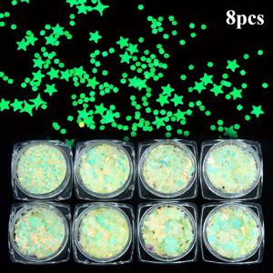 TEMU 8개 세트 발광 글리터 시퀸 - DIY 공예, 보석류, 네일 아트, 파티 장식용 활성화 루미너스 에폭시 레진 필러, 비독성 글로우인더다크 참, 수지, 클레이, 왁스 호환 가능, 야간 프로젝트용 장식품, 반짝이는 효과, 매끄러운 질감, 공예 용품