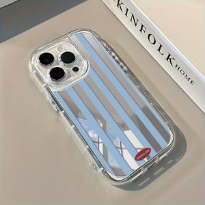 TEMU 휴대폰 케이스 - 아이폰 16/16 Pro/16 Pro Max 케이스용 스타일리시한 블루 라인 디자인, 15/14/13/12/11 모델과 호환. 남녀 모두를 위한 간편하면서도 고급스러운 휴대폰 케이스, 트렌디하고 창의적인 귀여운 만화 디자인 특징