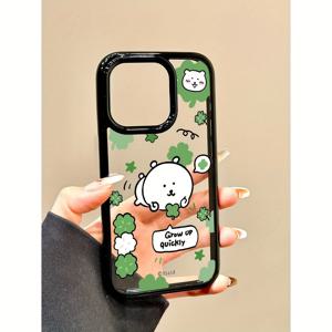 TEMU 네잎 클로버 자아 모욕 곰 폰 케이스, 아크릴 투명 방수, 검은 테두리와 큰 구멍, 아이폰 16 프로 맥스, 15, 14 플러스, 13, 12, 11 보호 커버에 적합, 크리스마스 선물, 새해 선물, 부활절 선물, 할로윈 선물, 친구에게