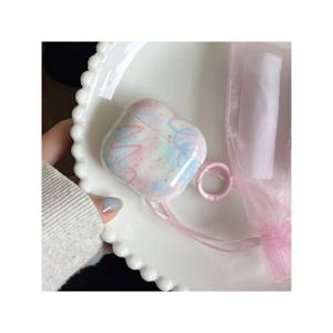 TEMU 그라피티 스플래시 파우더 블루 그라데이션 염색 이어폰 케이스 + 행잉 링 세트, 애플 에어팟 Pro 2 / 에어팟 Pro / 에어팟 4 / 에어팟 3 / 에어팟 2 호환