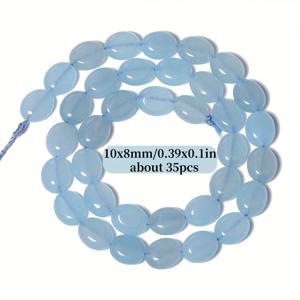 TEMU 10x8mm 라이트 블루 오발 칼세도니 스톤 비즈 - DIY 보석 만들기, 우아한 팔찌, 목걸이 및 귀걸이, 우아한 디자인, 폴리시드 마무리, 칼세도니 비즈