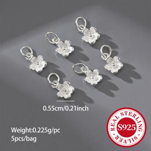 TEMU 스털링 실버 소형 복숭아꽃 펜던트 5개 세트, 독특한 3D 매화 매력 DIY 팔찌, 목걸이 또는 코드 펜던트용|은목걸이