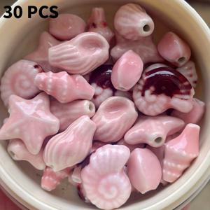 TEMU 30개 핑크 혼합 세라믹 비즈 세트, 여름 바다 스타일 다양한 모양 조합 DIY 주얼리 만들기 팔찌 목걸이 공예용