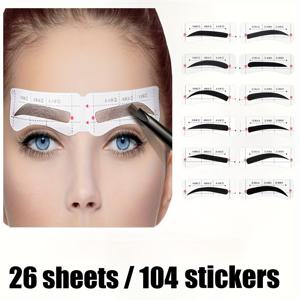 TEMU 104개 (26장) 아이브로우 스티커 세트 - 임시 영구 눈썹 성형 접착 가이드, 빠르고 쉬운 메이크업 도구, 사용 전 표시된 눈썹 성형 스티커, 플라스틱 눈썹 성형 키트