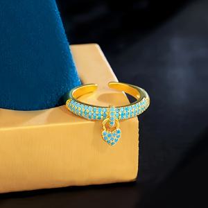 TEMU 블루 합성 큐빅 지르코니아가 장식된 조절 가능한 오픈 커프 링 - 우아한 주얼리, 결혼식 약혼 파티 선물용 조절 가능 사이즈, 연중 착용 가능, 청소년용
