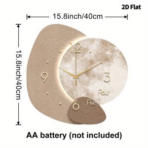 TEMU 유니크한 2D 평면 벽시계, 불규칙한 달 모양. 초소음 퀵즈 무브먼트로 시계 손목소리 없음. 거실, 침실, 사무실, 주방, 카페의 장식 향상을 위한 이상적인 제품입니다.