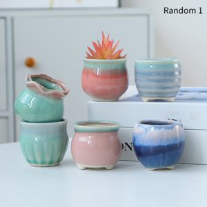 TEMU 미니 세라믹 분재 다육이 & 선인장 화분 - 아이스 크랙 글레이즈, 소형 라운드 화분, 배수구 포함, 실내/야외 데스크탑 미니어처 식물용, 홈, 오피스, 장식용 세라믹 화분
