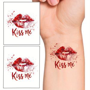 TEMU 2장 키스 미 레드 립 임시 타투 스티커 - 파티 장식 및 선물용 타투, 목, 팔, 가슴 타투 스티커 (여성, 남성, 성인용)