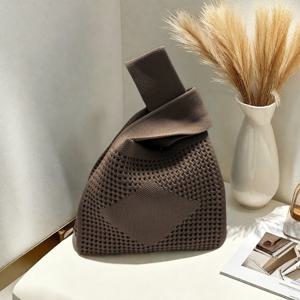 TEMU 1 멀티컬러 손목가방, 심플 빈티지 홀로우 아웃 대형 체크 패턴 폴리에스터 핸드백, 여성 토트백, 오픈탑 쇼핑 니트백, 매듭 크로셰 백, 패턴 여성 핸드백, 베스트백, 동전지갑, 레이디스백, 학생용 가방