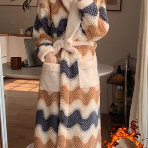 TEMU 여성용 겨울 가운 두꺼운 보온 긴팔 가운 - 홈 목욕 & 라운지용 포근한 가운, 네글리제, 세탁기 사용 가능, 가을/겨울 잠옷 (논스트레치) - 우아한 스페셜 라인